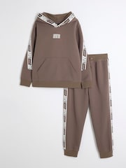 River Island Brown Boys Sporty Hoodie Jog Set - Image 1 of 5
