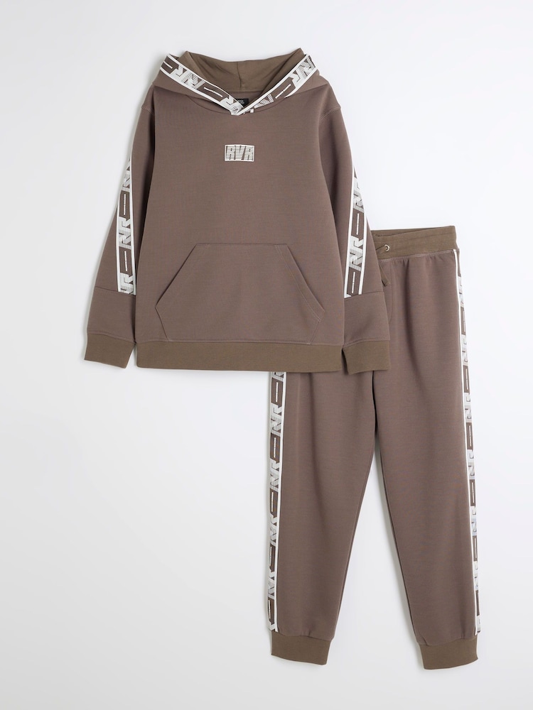 River Island Brown Boys Sporty Hoodie Jog Set - Image 1 of 5