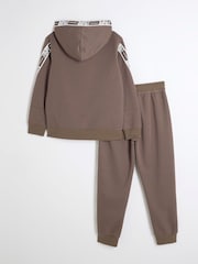 River Island Brown Boys Sporty Hoodie Jog Set - Image 2 of 5