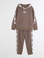 River Island Brown Boys Sporty Hoodie Jog Set - Image 3 of 5