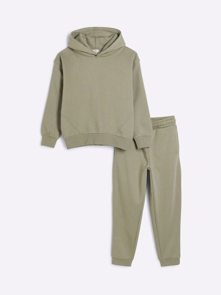 River Island Green Boys Essentials 100% Cotton Hoodie Set - Image 1 of 1