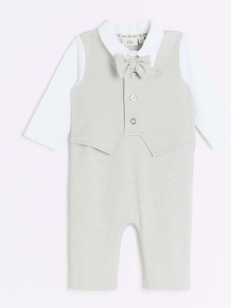 River Island Grey Boys Herringbone 100% Cotton Shirt Set - Image 1 of 4