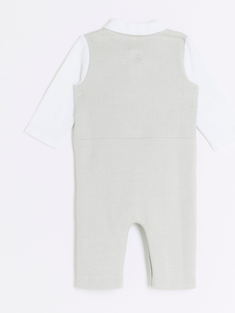River Island Grey Boys Herringbone 100% Cotton Shirt Set - Image 2 of 4