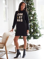 Threadbare Black Christmas Slogan Longline Sweatshirt - Image 2 of 5