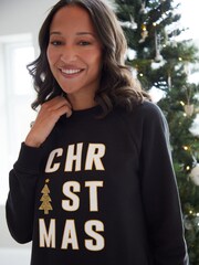 Threadbare Black Christmas Slogan Longline Sweatshirt - Image 4 of 5