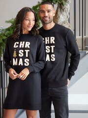 Threadbare Black Christmas Slogan Longline Sweatshirt - Image 5 of 5