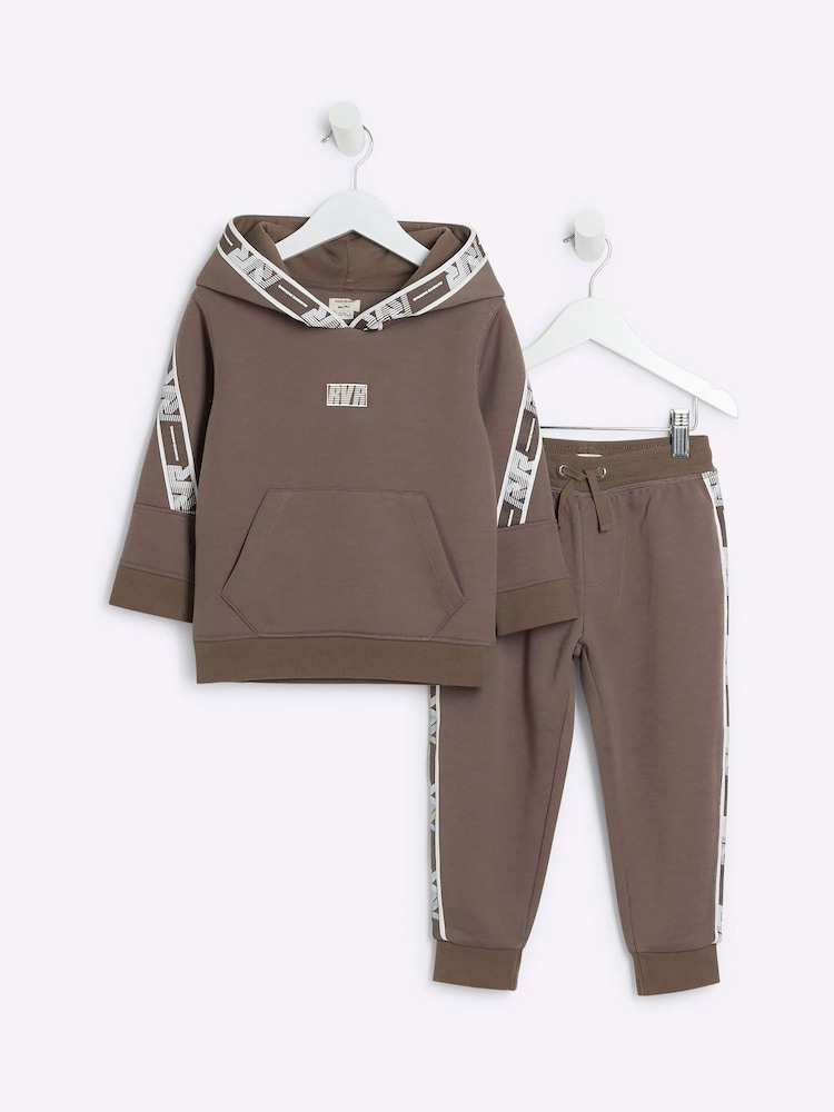 River Island Brown Regular Fit Boys Sporty Hoodie Jog Set - Image 1 of 5 River Island Brown Regular Fit Boys Sporty Hoodie Jog Set - Image 1 of 5