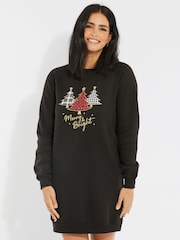 Threadbare Black Curve Christmas Longline Sweatshirt - Image 2 of 5