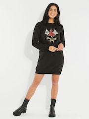 Threadbare Black Curve Christmas Longline Sweatshirt - Image 3 of 5