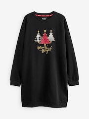 Threadbare Black Curve Christmas Longline Sweatshirt - Image 5 of 5