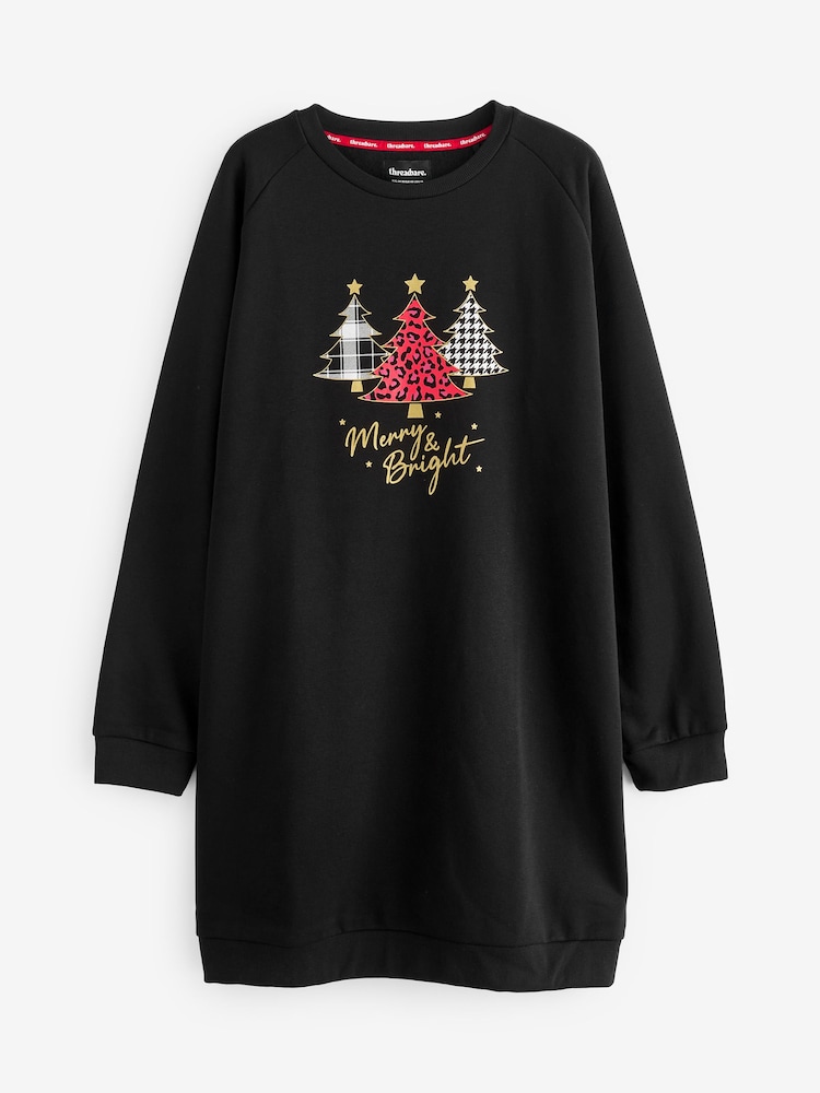 Threadbare Black Curve Christmas Longline Sweatshirt - Image 5 of 5