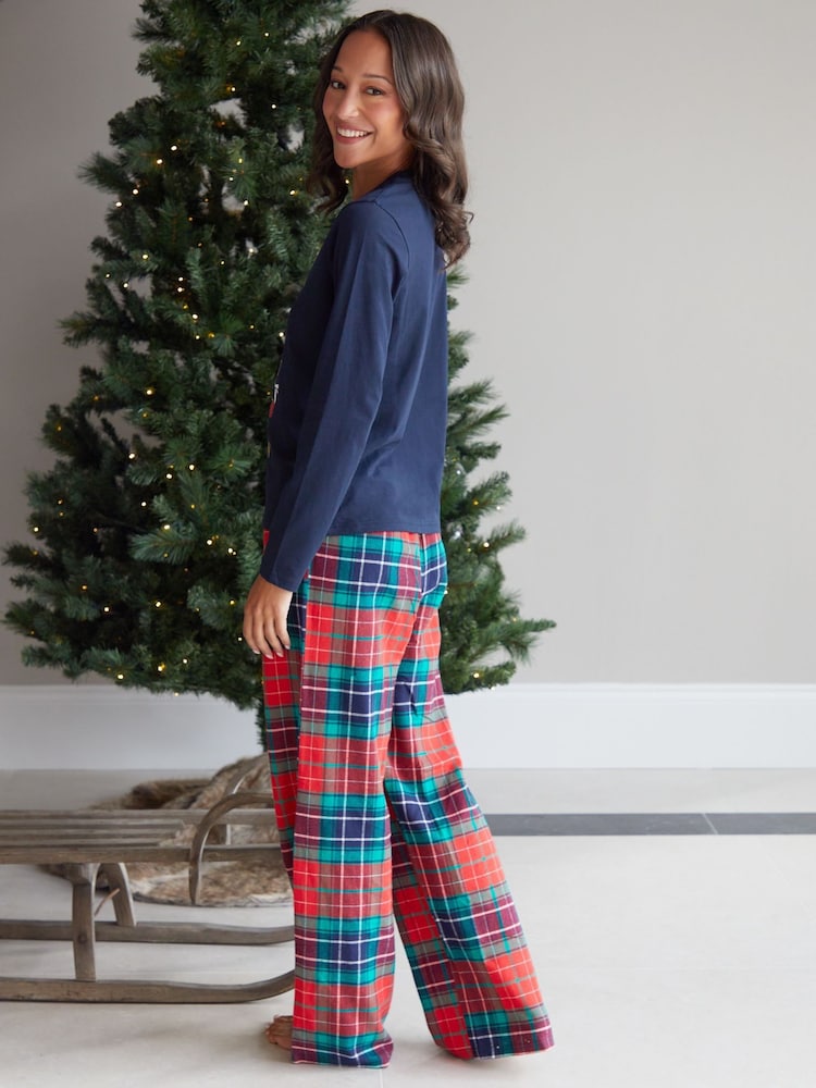 Threadbare Blue 100% Cotton Long Sleeve Christmas Check Pyjamas Set - Image 2 of 5