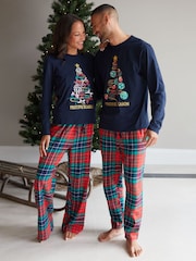 Threadbare Blue 100% Cotton Long Sleeve Christmas Check Pyjamas Set - Image 3 of 5