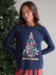 Threadbare Blue 100% Cotton Long Sleeve Christmas Check Pyjamas Set - Image 4 of 5