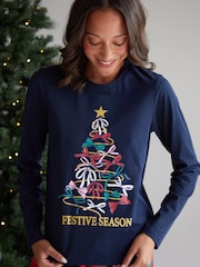 Threadbare Blue 100% Cotton Long Sleeve Christmas Check Pyjamas Set - Image 5 of 5