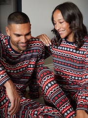 Threadbare Red 100% Cotton Long Sleeve Christmas Fairisle Pyjamas Set - Image 2 of 5
