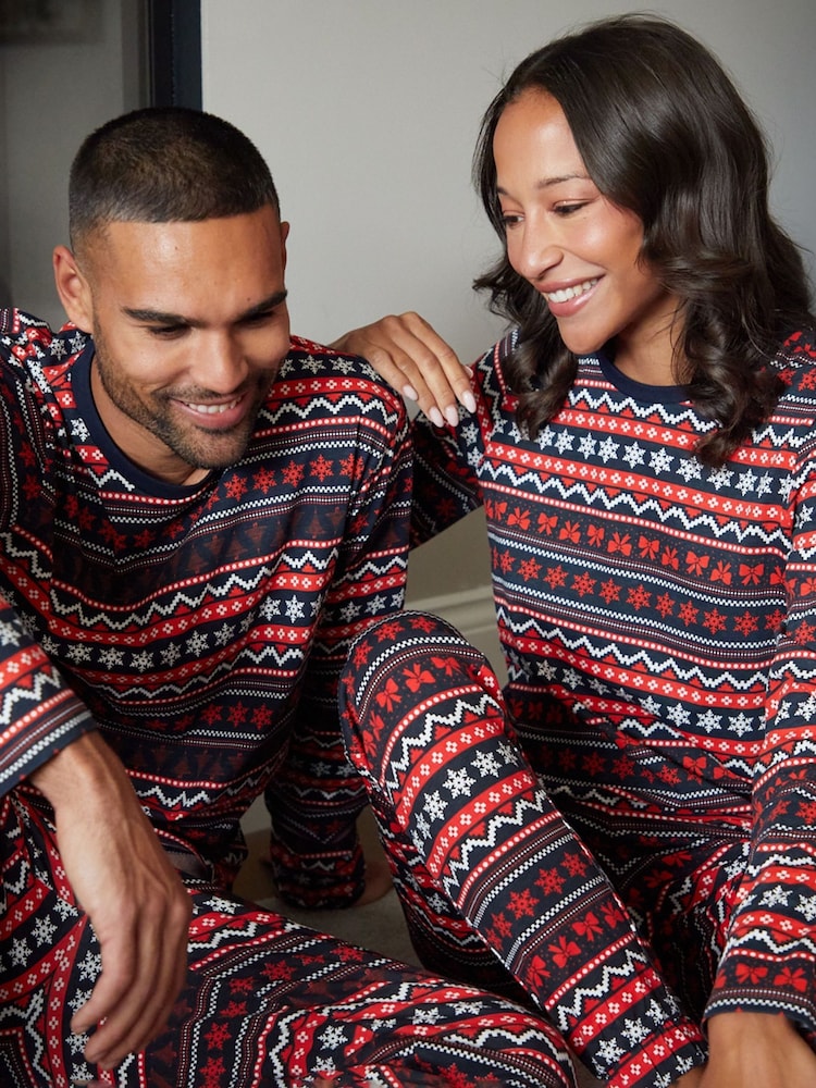 Threadbare Red 100% Cotton Long Sleeve Christmas Fairisle Pyjamas Set - Image 2 of 5