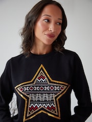 Threadbare Black Fairisle Knitted Christmas Jumper - Image 5 of 5