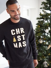 Threadbare Black Christmas Slogan Sweatshirt - Image 1 of 5