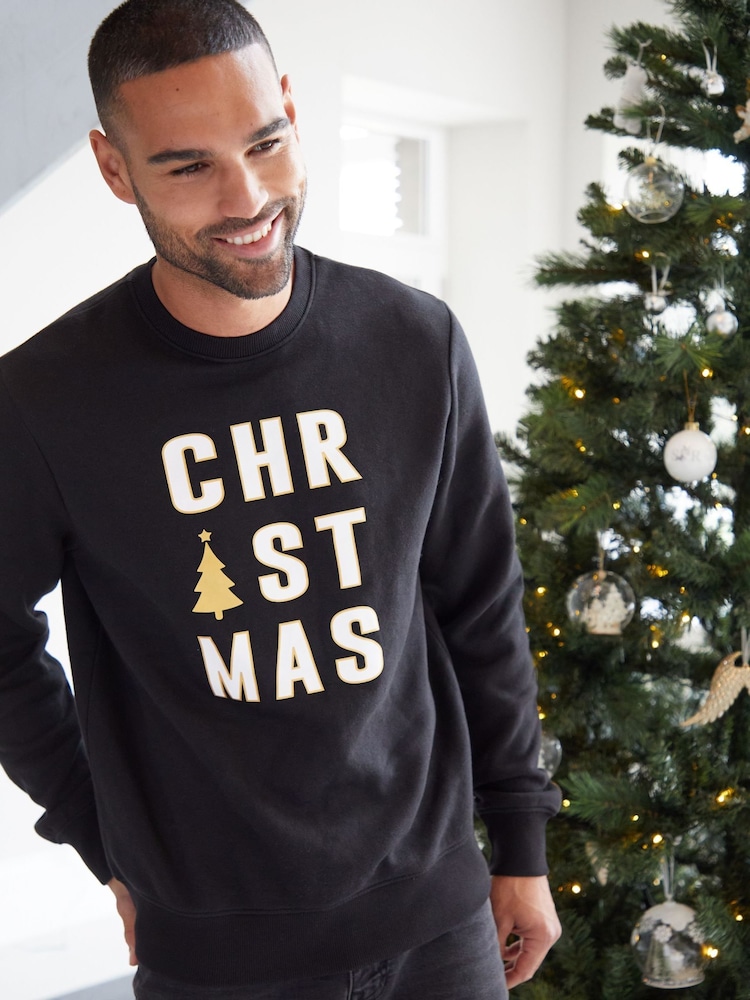 Threadbare Black Christmas Slogan Sweatshirt - Image 1 of 5