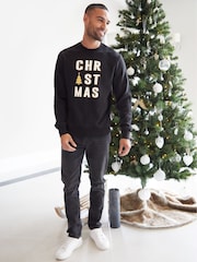 Threadbare Black Christmas Slogan Sweatshirt - Image 2 of 5