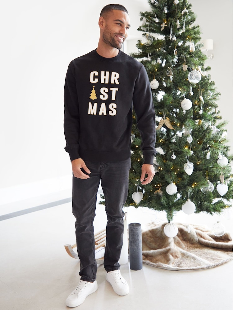 Threadbare Black Christmas Slogan Sweatshirt - Image 2 of 5