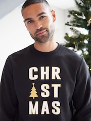 Threadbare Black Christmas Slogan Sweatshirt - Image 5 of 5