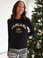 Threadbare Black 100% Cotton Long Sleeve Christmas Fairisle Pyjamas Set - Image 3 of 5