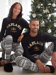 Threadbare Black 100% Cotton Long Sleeve Christmas Fairisle Pyjamas Set - Image 5 of 5