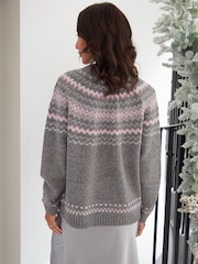 Threadbare Grey Fairisle Knitted Raglan Jumper - Image 2 of 5