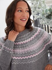 Threadbare Grey Fairisle Knitted Raglan Jumper - Image 5 of 5