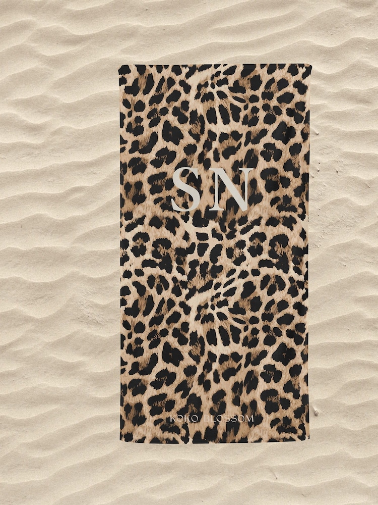 Personalised Leopard Print Beach Towel by Koko Blossom - Image 1 of 2