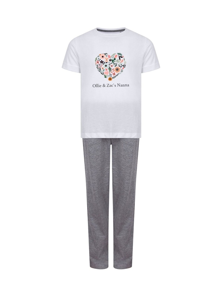 Womens Personalised 100% Cotton Floral Heart Pyjamas by Koko Blossom - Image 1 of 2