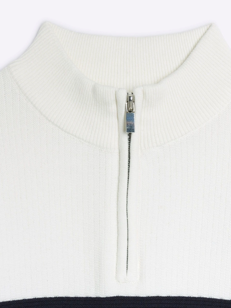 River Island Blue Boys Blocked Quarter Zip 100% Cotton Jumper - Image 2 of 4 River Island Blue Boys Blocked Quarter Zip 100% Cotton Jumper - Image 2 of 4