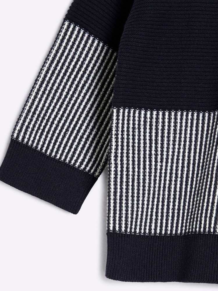 River Island Blue Boys Blocked Quarter Zip 100% Cotton Jumper - Image 3 of 4