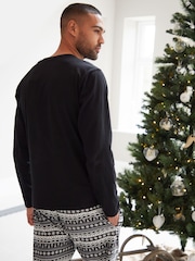 Threadbare Black 100% Cotton Long Sleeve Christmas Fairisle Pattern Pyjamas Set - Image 2 of 5