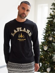 Threadbare Black 100% Cotton Long Sleeve Christmas Fairisle Pattern Pyjamas Set - Image 3 of 5