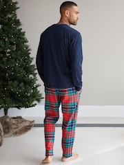Threadbare Blue Cotton Long Sleeves Check Christmas 100% Cotton Pyjamas Set - Image 2 of 5