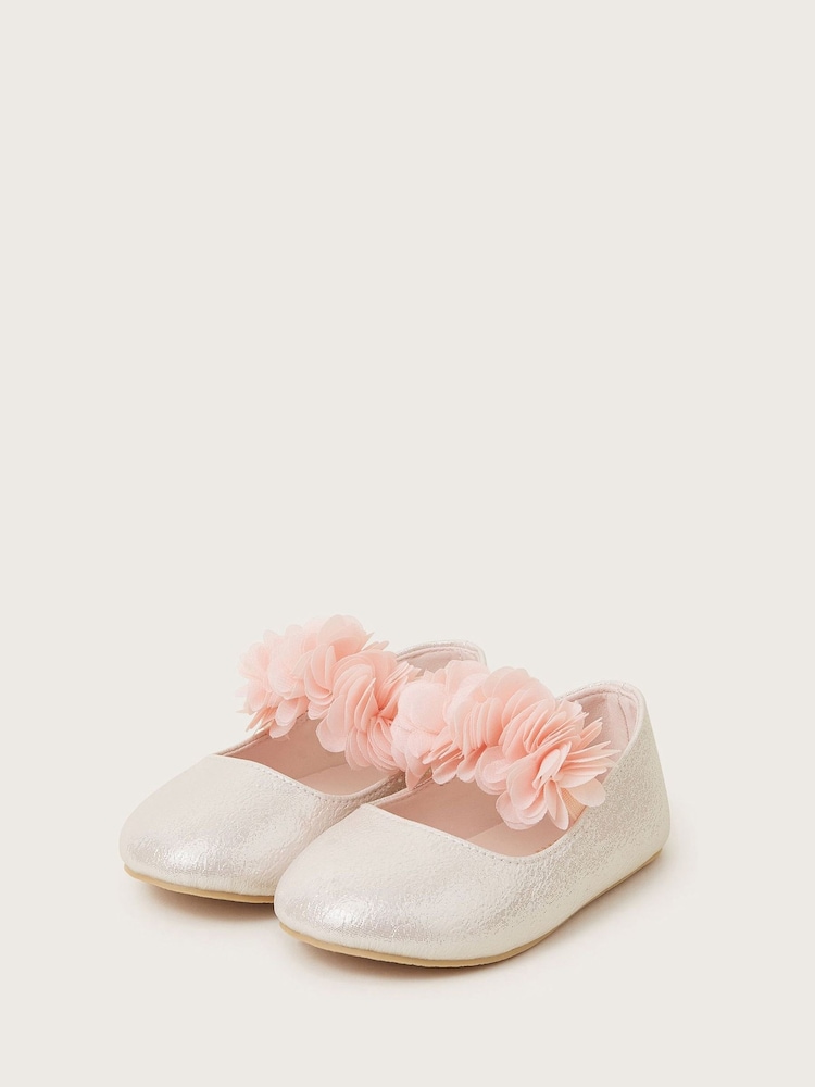 Monsoon Pink Corsage Metallic Faux Leather Ballet Flats - Image 1 of 3 Monsoon Pink Corsage Metallic Faux Leather Ballet Flats - Image 1 of 3