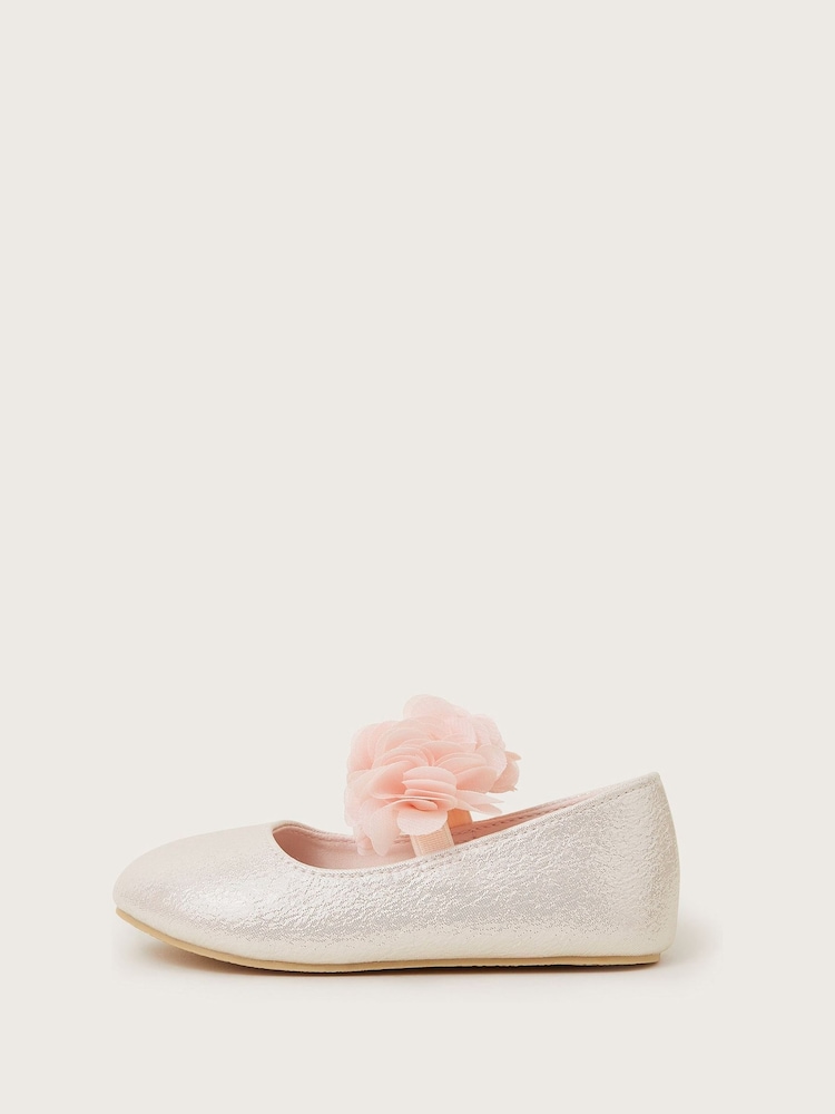Monsoon Pink Corsage Metallic Faux Leather Ballet Flats - Image 2 of 3 Monsoon Pink Corsage Metallic Faux Leather Ballet Flats - Image 2 of 3