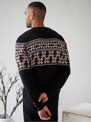 Threadbare Black Fairisle Pattern Knitted Christmas Jumper - Image 2 of 5