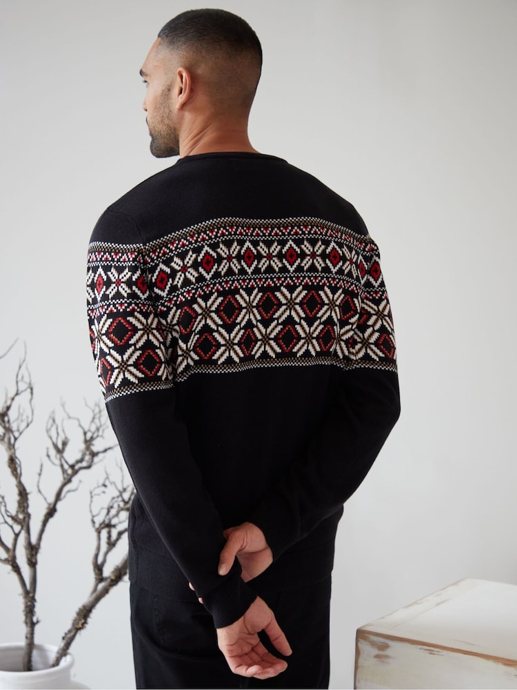 Threadbare Black Fairisle Pattern Knitted Christmas Jumper - Image 2 of 5