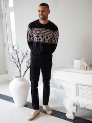 Threadbare Black Fairisle Pattern Knitted Christmas Jumper - Image 3 of 5