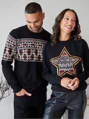 Threadbare Black Fairisle Pattern Knitted Christmas Jumper - Image 4 of 5