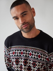 Threadbare Black Fairisle Pattern Knitted Christmas Jumper - Image 5 of 5