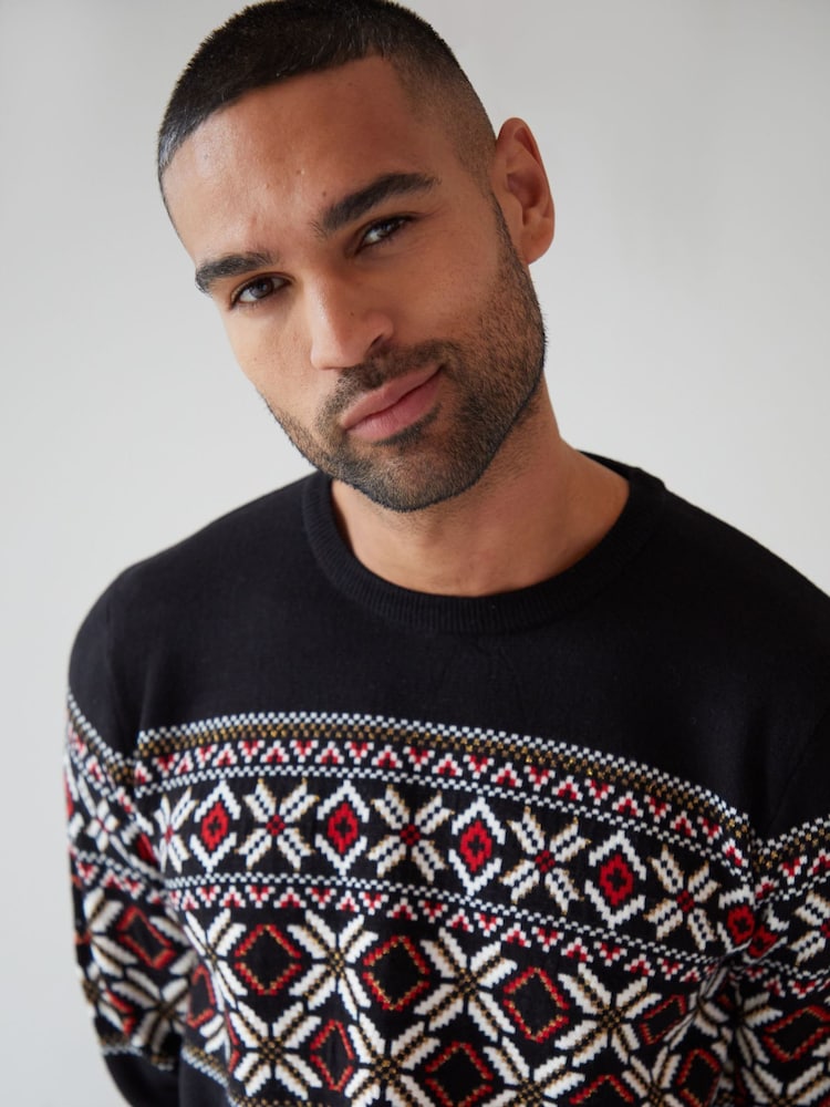 Threadbare Black Fairisle Pattern Knitted Christmas Jumper - Image 5 of 5