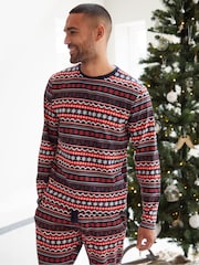 Threadbare Red 100% Cotton Long Sleeve Christmas Fairisle Pattern Pyjamas Set - Image 2 of 5