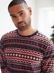 Threadbare Red 100% Cotton Long Sleeve Christmas Fairisle Pattern Pyjamas Set - Image 3 of 5