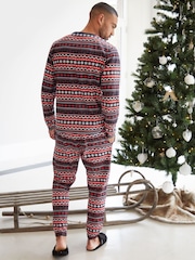 Threadbare Red 100% Cotton Long Sleeve Christmas Fairisle Pattern Pyjamas Set - Image 5 of 5