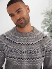 Threadbare Grey Crew Neck Christmas Jumper - Image 4 of 5